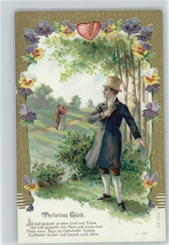 Serie Nr. 1419 Verlorenes Glück - Herz - Golddruck - Litho ca 1900 AK