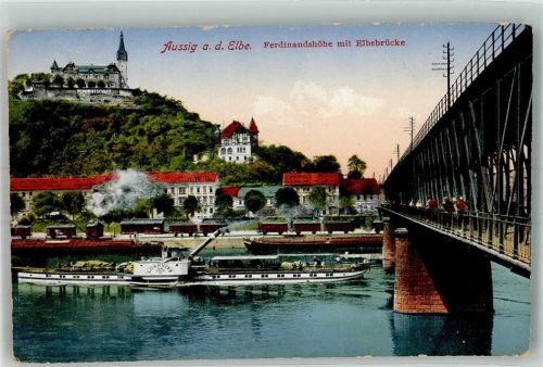 Usti nad Labem 1930 Raddampfer Loessnitz Ferdinandshöhe Elbebrücke