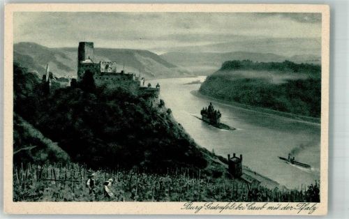 W5425 Kaub Burg Gutenfels mit Pfalzgrafenstein Verlag Edm. von König Nr. 416 Hoffmann, H. Künstlerkarte