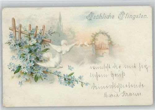 Vergissmeinnicht - weiße Tauben - Litho 1899 AK