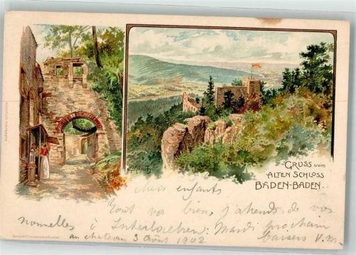 Baden-Baden 1902 Altes Schloss sign. Münch Künstlerkarte Hüttenstempel