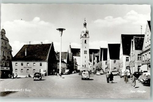 Schwandorf Ortsansicht Kirche VW-Käfer Foto Schaffer