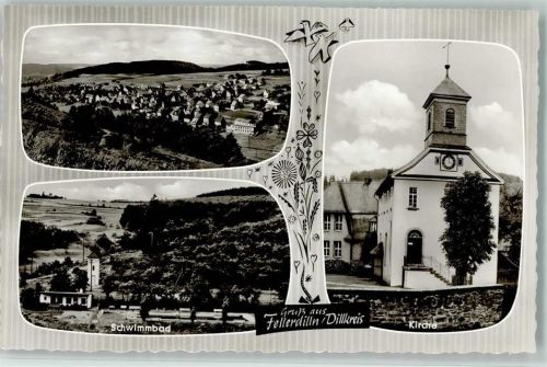 35708 W6342 Fellerdilln - Kirche Gesamtansicht Schwimmbad 3-Bildaufnahme