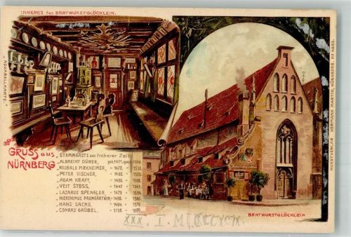 Nürnberg Lithographie Gasthaus Bratwurstglöcklein