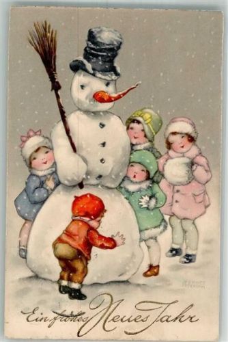 Schneemann Kinder HWB Alabaster Serie 4176 Petersen, Hannes 1935 Künstlerkarte
