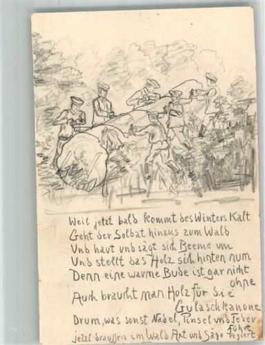 1917 handgemalt Soldaten im Wald holen Holz WK I