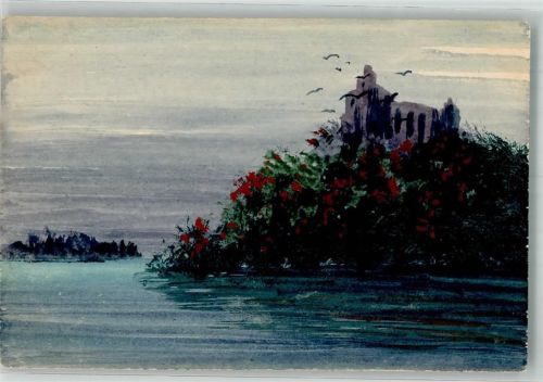 1913 Schablonenmalerei Burg auf einer Insel