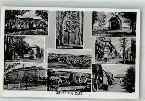 Olpe 1942 Feldpost WK II Kirche Portal Kreuzeberg Bahnhof Oberlyzeum Marktplatz Bäuerliche Werkschule