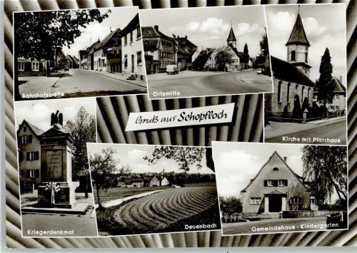 Schopfloch Bahnhofstraße Ortsmitte Kirche mit Pfarrhaus Kriegerdenkmal Deuenbach Gemeindehaus Kindergarten Mehrfachaufnahme
