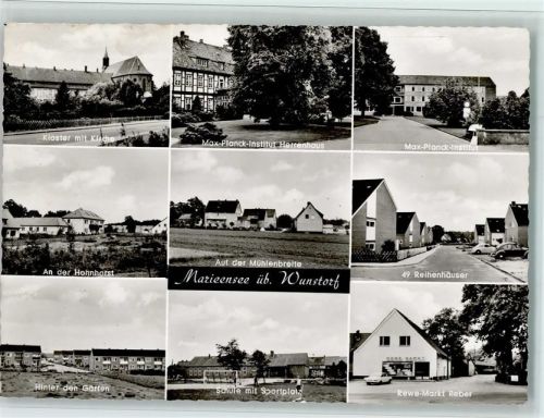 Mariensee Kloster mit Kirche An der Hohnhorst Hinter den Gärten Max-Planck-Institut Herrenhaus Auf der Mühlenbreite Schule mit Sportplatz Max-Planck-Institut 49 Reihenhäuser Rewe-Markt Reber Mehrfachaufnahme