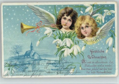 1903 Litho AK Engelköpfe mit Posaune und Maiglöckchen