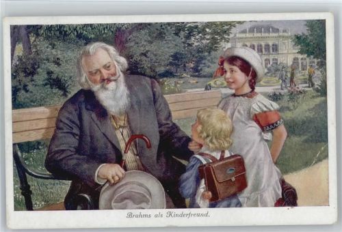 1913 sitzt auf der Parkpank Kinder mit Schulranzen bewundern ihn