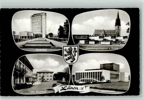 Lünen Stadthaus Mädchengymnasium Kirche Am Stadtbad Stadttheater 4-Bildaufnahme Wappen