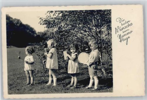 Namenstag - Ständchen - kleine Kinder mit Musikinstrumente - Foto AK