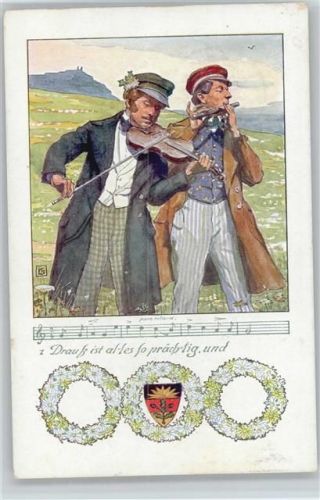 Deutscher Schulverein Karte Nr. 107 - Liederkarte - Geige und Flöte -
