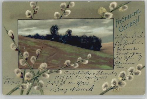 1905 Ostern - Landschaft, Kätzchenzweige