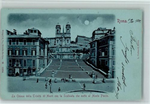 Roma 1900 La Chiesa della Trinità dé Monti con la Scalinata che mette al Monte Pincio
