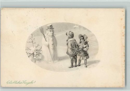 Neujahr - Schneemann mit Besen