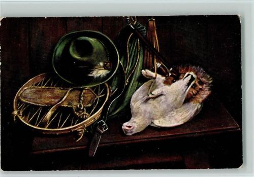 1909 Serie 345 - Jagd - Schneeschuh, Vogel , Pfeife , Hut mit Feder