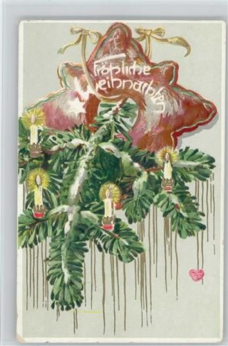 Tannenzweige mit einem Lebkuchenherz 1906 AK Weihnachten