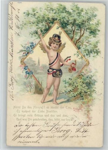 1902 Liebes Postillion - Gedicht - Fahnenband schwarz weiss rot - Vergissmeinnicht