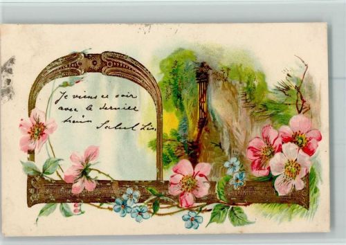 1904 Das P - Blüten und Vergissmeinnicht AK Stempelspuren