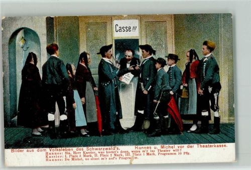 Hanes und Michel vor der Theaterkasse - Trachten