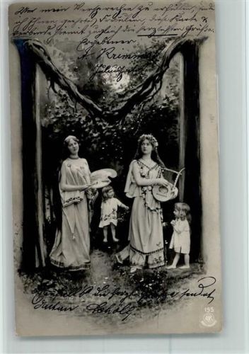 NPG Serie Nr. 195 - Buchstabe M - Jugendstil Frauen mit Harfe und Farbpalette - Fotomontage
