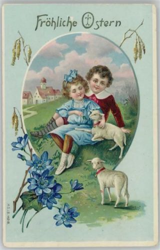 1911 Kinder mit kleinen Lämmern