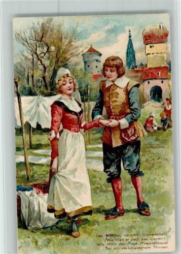 PFB Verlag Serie 3213 - März - Poesie Liebespaar , Wäsche waschen AK Gute Erhaltung