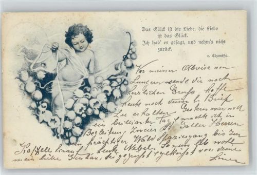 1898 mit Maiglöckchen u. Gedicht "Glück ist die Liebe
