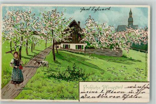 Pfingsten, Erika Nr. 1189 - Bäuerin mit Harke und Ziege
