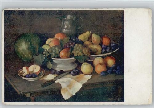 Gemüse und Früchte , Zinnkrug , Obstmesser