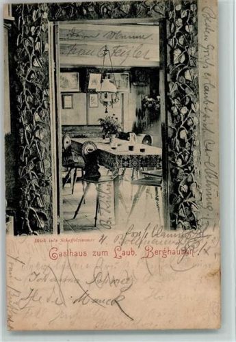 Berghausen Gasthaus zum Laub Innenaufnahme Blick ins Scheffelzimmer Bahnpoststempel Zug 253