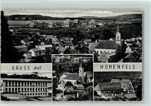 Hohenfels Gesamtansicht Schulhaus Pfarrkirche ERholungsheim 4-Bildaufnahme