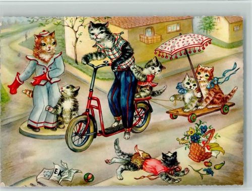 1966 Katzen im Verkehr sign E.K. AK