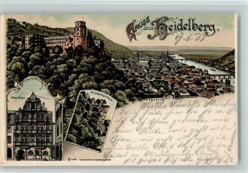 Heidelberg 1901 Hotel Ritter gesprengter Turm Schloss Ortsansicht