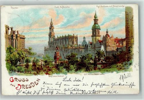 Dresden 1900 Theater Kath. Hofkirche Kgl. Schloss mit Hauptwache König Johann Denkmal Carl Maria v. Weber Denkmal