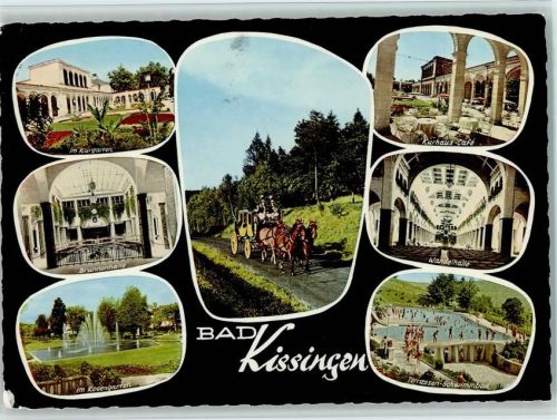 Bad Kissingen histor. Postkutsche für die Gäste , Terrassen Schwimbad 1962 AK