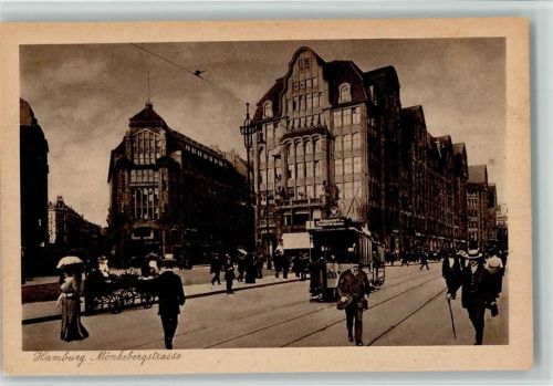 Hamburg Mönckebergstraße , Straßenbahn 1915 AK