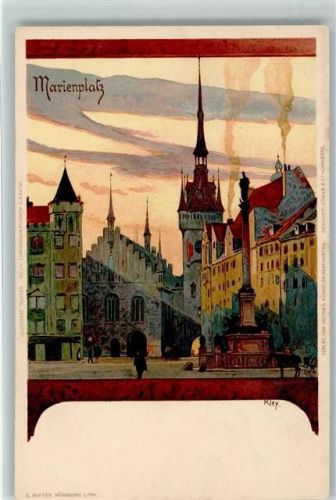 München Marienplatz litho Velten 1898 AK