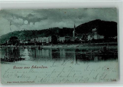 Bad Schandau-Ostrau Gruss aus - Mondschein 1899 AK Stempelspur , Eckknick