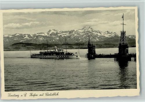 Konstanz Hafen mit Säntisblick und Fahrgastschiff ca 1955 AK