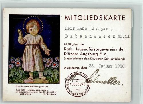 Mitgliedskarte für Katholische Jugendfürsorgevereins der Erzdiözese München 1936 AK