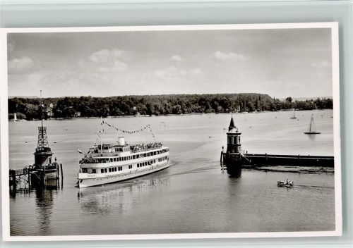 Konstanz Hafeneinfahrt mit Dampfer ca 1960 AK