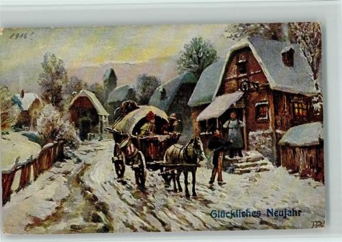 1916 Neujahr - Bauernwagen mit Plane , Ankunft am Gasthaus