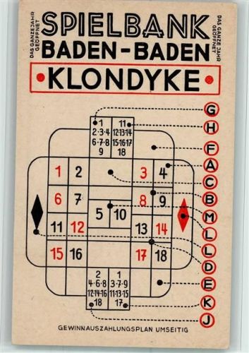 Baden-Baden Klondyke - Gewinnauszahlungsplan umseitig - Roulette