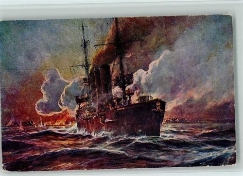 Nr. 6 Kolonialkriegerdank - Beschießung von Madras durch Kreuzer Emden AK Eckknick