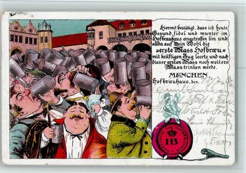 München 1906 Siegel - das erste Mass Hofbräu - Humor