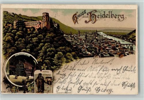 Heidelberg Gruss aus - Stadtansicht, das grosse Weinfass, AK